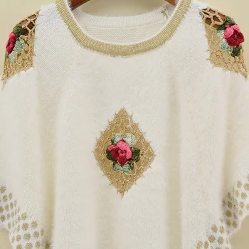 Ženske puloverju pulover zima bela o-vratu jopica kvačkane rože ramenski luksuzni pleteni pulover ženske
