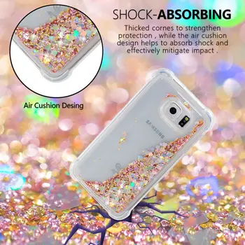 Za Samsung S6 Primeru Tekočine Bleščice Živim Telefon Zadnji Pokrovček Za Samsung Galaxy S6 S6 Rob Silicij Shockproof Varstvo Primerih