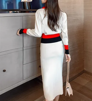 Korejski Pletene 2 Kos Krilo Določa Ženske Enotni-zapenjanje Preplete Puloverji + Elastična Sila Krilo Obleke, Casual Moda Eleganten Set