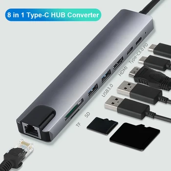 4K HDMI 1080P VGA, 2 USB 3.0, TF PD Audio Adapter za Notebook Pametni Širitev Pretvornik 8 v 1 5Gbps USB 3.1 Tip-C HUB