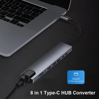 4K HDMI 1080P VGA, 2 USB 3.0, TF PD Audio Adapter za Notebook Pametni Širitev Pretvornik 8 v 1 5Gbps USB 3.1 Tip-C HUB