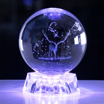 3D Lasersko Vgravirana Elk Figurice Kristalno Kroglo K9 Umetnosti Zbirateljske Področju Feng Shui Stekleno Kroglo Obrti Doma Dekoracijo Opremo