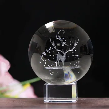3D Lasersko Vgravirana Elk Figurice Kristalno Kroglo K9 Umetnosti Zbirateljske Področju Feng Shui Stekleno Kroglo Obrti Doma Dekoracijo Opremo