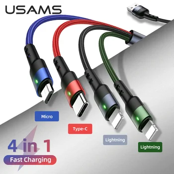 USAMS 4 v 1 Kabel USB C napajalni Kabel Micro USB Kabel Za Polnjenje Huawei Xiaomi Samsung Iphone Lightning Kabel Podatkovni Kabel U26