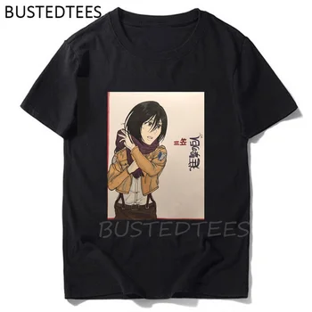 Mikasa Ackerman Napad Na Titan Plakat Smešno Črni T-Shirt Modi Ženske Moški Priložnostne Harajuku Ullzang Grafični Smešno Risanka Vrh Tee