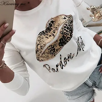 Leopard kroglice Ustnice Tiskanja bluzo srajce žensk Pomlad Dolgimi Rokavi pulover vrhovi Urad Dama priložnostne O-vratu Kawaii srce, ki tiskanja blusa