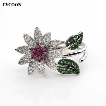 LYCOON Modna ženska CZ nakit Prstan Visoko kakovost rose red Avstralija Kubičnih Cirkon v Cvetje načrta za žensko luksuzni obroč