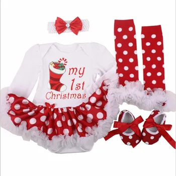 Prvi Rojstni dan Novorojenčka Darilo Oblačila Sklop Baby Dekleta Oblačenja Bombaž Očesa Ruffle Dekleta Krst Halje 4pcs Božič bebes Obleke Set