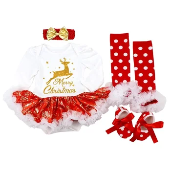 Prvi Rojstni dan Novorojenčka Darilo Oblačila Sklop Baby Dekleta Oblačenja Bombaž Očesa Ruffle Dekleta Krst Halje 4pcs Božič bebes Obleke Set