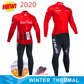 STRAVA 2020 Zimska Kolesarska Oblačila Long Sleeve Jersey Moški Pro Team Toplo Jakno Nastavite MTB Oblačila Toplotne Runo Ropa Ciclismo