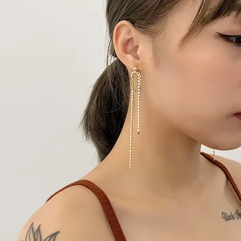 S'STEEL 925 Sterling Srebro Spusti Uhan Za Ženske korejski Gold Uhani Dolgo Tassel Earings Pendientes Plata 925 Mujer Nakit