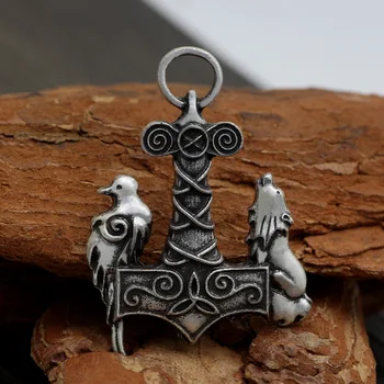 Youe je sijalo Norse Odin Thors Kladivo Mjolnir Viking viking volk in krokar obesek stari Ptic ogrlica