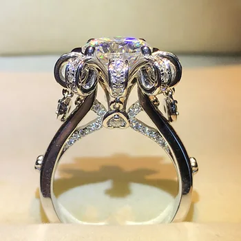 Elegantno Cvet Krono 1ct Lab Diamantni Prstan 925 sterling srebro Bijou Angažiranost, Poročni bend, Obroči za Ženske Poročne Stranka Nakit