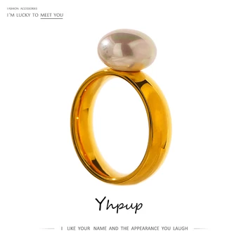 Yhpup Elegantno Lupini Pearl Obroč Moda Zlato iz Nerjavečega Jekla Metal 18 K Geometrijske Obroč, Nakit za Ženske, Zaročni Prstan 2021