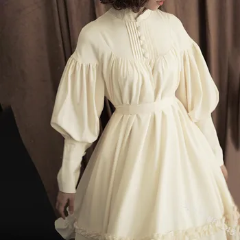 Ženska Kawaii Lolita Obleko Long Sleeve Vintage Japonska Princesa Cosplay Obleko Čipke OP Obleke Luč Rokav Stranka vestidos