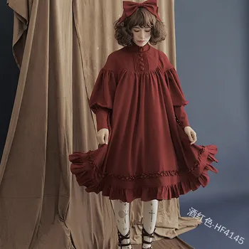 Ženska Kawaii Lolita Obleko Long Sleeve Vintage Japonska Princesa Cosplay Obleko Čipke OP Obleke Luč Rokav Stranka vestidos