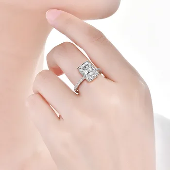 PANSYSEN Pravi 925 Sterling Srebro Emerald Cut Ustvarili Moissanite Diamantni Poročni Prstani za Ženske Luksuzni Predlog Zaročni Prstan