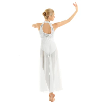 Balet Obleko Odraslih balerina danza Sequined Očesa Maxi lirično ples kostum z vgrajenim Leotard brez Rokavov Povodcem Plesno Obleko