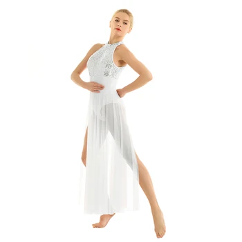 Balet Obleko Odraslih balerina danza Sequined Očesa Maxi lirično ples kostum z vgrajenim Leotard brez Rokavov Povodcem Plesno Obleko