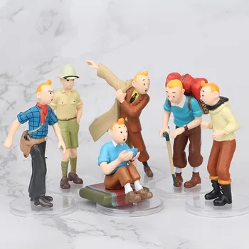6pcs/veliko Anime Risanke The Adventures of Tintin Okraski PVC Številke Zbirateljske Model Igrače Darila Za Otroke