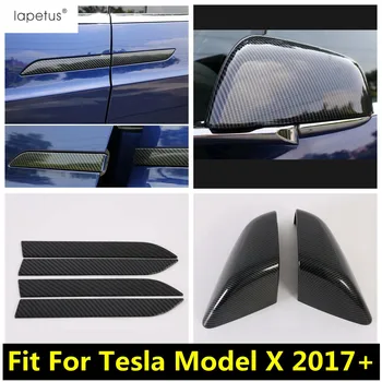 Lapetus Za Tesla Model X 2017 - 2020 ABS Zunanji Vrat Potegnite Doorknob Ročaj Plošča / Rearview Mirror Cover Prevleko iz Ogljikovih Vlaken Videz