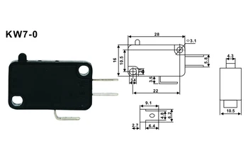 Mini Mikro Stikalo NI NC) 3 Zatiči PCB Terminali SPDT 5A 125V 250V KW7-0 3PIN spajkanje terminal CE črni barvi miniaturni mikro stikalo