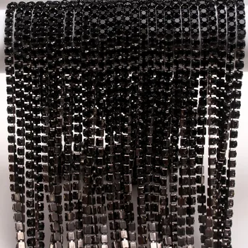 10Yard Bling Black Jet Color DIY Gosto Črno Osnovo za Nevihte Kristalno Okrasnih Verige Za Poročna Obleka Art Okras