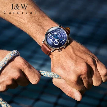 Karneval IW luksuzne blagovne znamke vzletno-pristajalne steze Edinstven design ure moški kronograf stop watch ura usnjeni pas relogio saat reloj montre