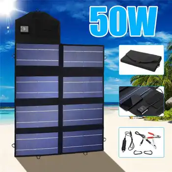 50 W 12V Zložljive Sončne celice, Nepremočljiva Prenosni Polnilec za Mobilne naprave Moči Banke za Baterijo Telefona Dvojno USB vhod za zunanji activitie