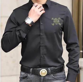 Moške Nov Modni Nosorogovo Dolg Rokav Prugasta Fit Majica Priložnostne Vrh Bluzo Debelo Vroče vaja camisa