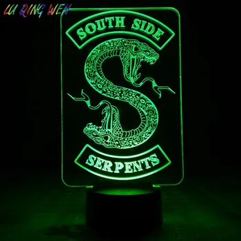 TV Serije Riverdale Južni Strani Serpents Kača Logotip Led Nočna Lučka Spalnica Dekor Prijatelj za Rojstni dan namizne Svetilke Noč Svetlobe