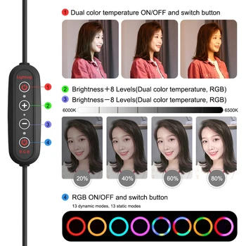 RGB LED Obroč Svetlobe S Stojalom Telefon Posnetek ringlight za tik tok Selfie Barvite Fotografije Razsvetljava za Studio Vlogging YouTube