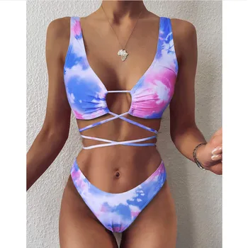 2020 Nove Seksi Gradient Barvno Tiskanje Bikini Kopalke Ženske Kopalke Tie-dye Bikini Komplet Push Up kopalke Poletje Plaža Obrabe