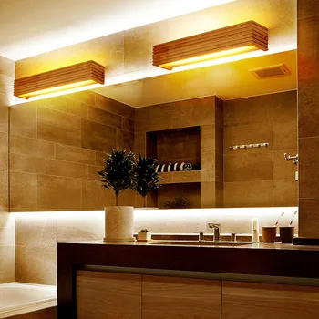 Sodobno minimalistično gume leseni kvadrat stenske svetilke Japonski slog kopalnica ogledalo žarometi dekorativno razsvetljavo LED-akril WY428
