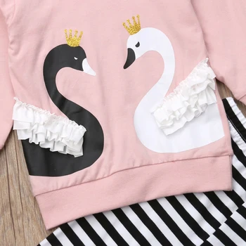 Lioraitiin Moda Swan Baby Dekleta Obleko z Dolgimi Rokavi Bombaž Vrhu T-majica+Hlače Nastavite Malčka Jesenski Oblačila Trenirko UK