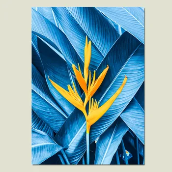 Kaktus Abstraktnega Slikarstva Listov Modro Steno, Umetnost, Slikarstvo, Plakatov In Fotografij Rumeni Cvet Platno Natisne Umetniške Slike Domov Brez Okvirja