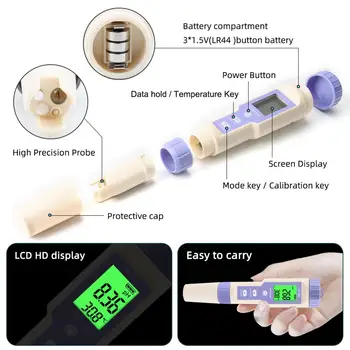 Digitalni LCD pH Meter ORP Tester Količini Vode ORP Merilnik Osvetlitve od zadaj Oksidacije Potenciala za Zmanjšanje mV Orodja