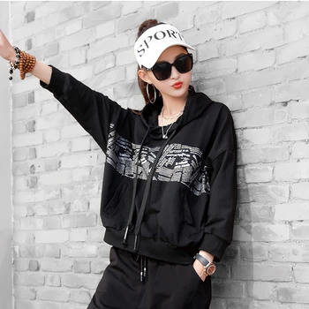 Max LuLu 2021 Pomlad Korejski Oblikovalec Ženska Priložnostne Hooded Zgornji Del Trenirke Ženske Svoboden Punk Hoodies Ženski Črni Prevelik Oblačila