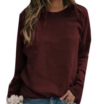 2019 nov modni brezplačna dostava Plus Velikost Barva Posadke Vratu Long Sleeve Majica Ženske Osnovne Puloverju