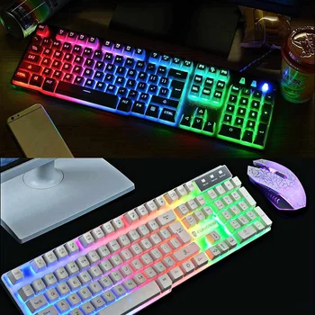 LED Mavrica Osvetlitev, USB, Ergonomska Žično Gaming Tipkovnica + 2400DPI Miško + Mouse Pad Set Komplet za PC Prenosni Računalnik Gamer