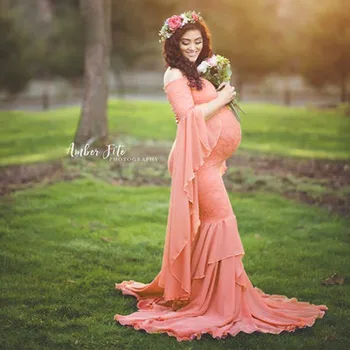 Nosečnice Robe Oblačenja Porodniškega Fotografija Rekviziti Elegantno Maxi Obleke Nosečnosti Obleko Shoulderless Porodniškega Obleke za Fotografijo Ustrelil