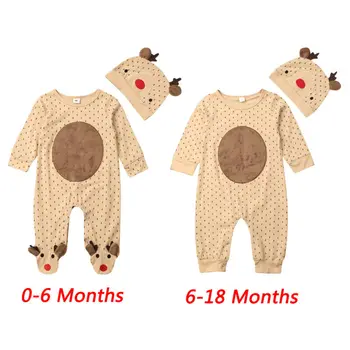 0-18 M Srčkan Božič Baby Dekle, Fant, igralne obleke Novorojenega Dojenčka Baby Jumpsuit Playsuit Risanka Jelena Božič, Otroške Kostume, Obleke