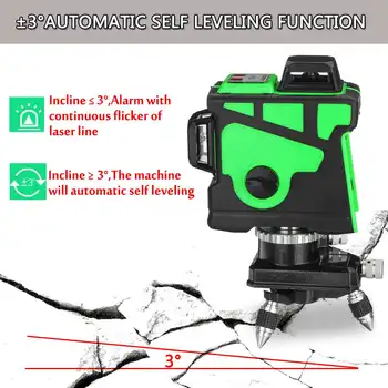 4D 12 Linije Laser Ravni Zeleno Luč LED Zaslon Auto Self Izravnavanje 360° Rotacijska Izmerite Vodoravno Navpično Križ Daljinski upravljalnik