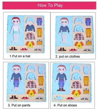 Otroška Oblačila Ujemanje Puzzle Otroci Lesene Igrače Otroci Zgodaj Izobraževalne Slika Puzzle Igre Baby Fantje Dekleta Obleko Gor Igrače Darilo