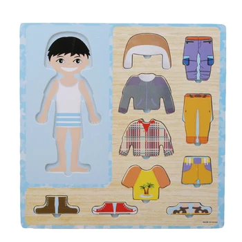 Otroška Oblačila Ujemanje Puzzle Otroci Lesene Igrače Otroci Zgodaj Izobraževalne Slika Puzzle Igre Baby Fantje Dekleta Obleko Gor Igrače Darilo