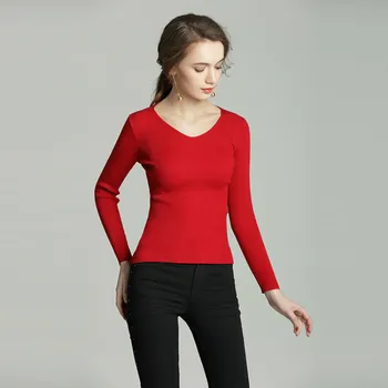 Evropski in Ameriški new jeseni seksi proti-vrat slim dno majica modni trend divje ženske dolgimi rokavi pulover vrh