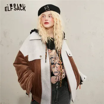 ELFSACK Velvet Brown Zadrgo korejski Priložnostne Oblazinjeni Suknjič Žensk,do leta 2020 Zimske ELF Poln Rokav korejskem Slogu Ženski Warmness Outwears