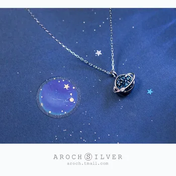 925 Srebrna Ogrlica Ženski Korejski Moda Sladko Blue Diamond Star Temperament Star Clavicle Ženska Ogrlica