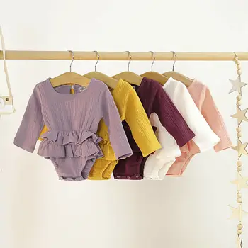 2019 Nove Blagovne Znamke Za Malčke Baby Girl Obleke Z Dolgimi Rokavi Romper Obleko Bombaž&Perilo Outfitsfit
