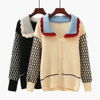 Lutka ovratnik pulover, jakna ženske 2020 jeseni in pozimi novi korejski slog, ohlapno pleteno jopico